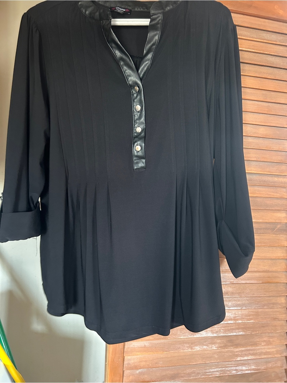 Cocomo Black Pleated Tunic with Faux-Leather Trim